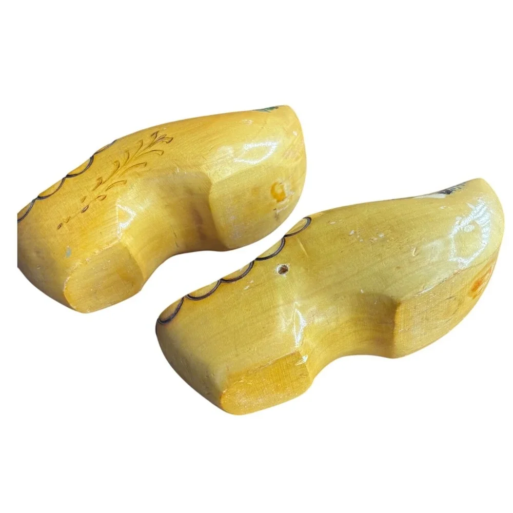 Yellow Wooden‎ Clogs Dutch Holland Windmill Scene Hand Painted Souvenir Shoes